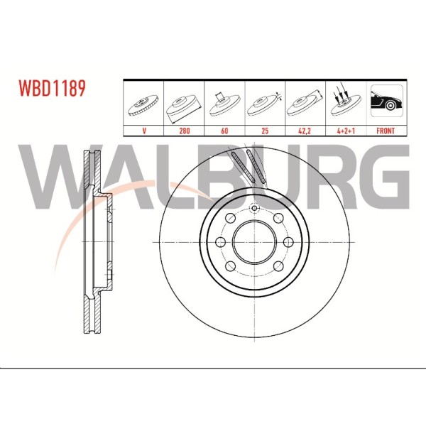 WALBURG Ön Fren Diski - Havali Opel Combo C 1.3 CDTI 4 Bijon, 2 2001-2006 - Kod WBD1189 - OEM 569006