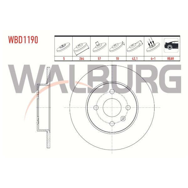 WALBURG Arka Fren Diski - Duz Opel Combo C 1.3 CDTI 4 Bijon, 1 2001-2006 - Kod WBD1190 - OEM 569116