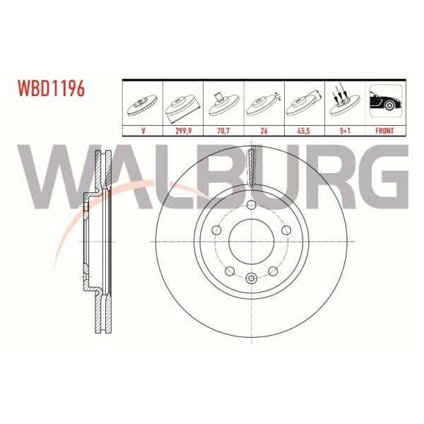 WALBURG Ön Fren Diski - Havali Opel Astra J 1.3 CDTI 5 Bijon 299,, 7x45, 5 2009-2016 - Kod WBD1196 - OEM 13502052