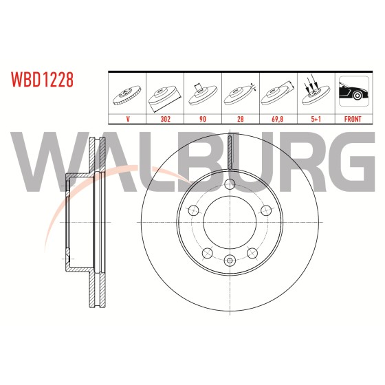 WALBURG Ön Fren Diski - Havali 5 Bjn, 8 Renault Master Iii (FV) 2.3 DCI 2010- / Master Iii (FV) 2.5 DCI 2010 - Kod WBD1228 - OEM 8200688880 ürün görseli