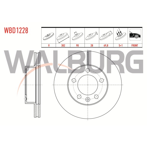 WALBURG Ön Fren Diski - Havali 5 Bjn, 8 Renault Master Iii (FV) 2.3 DCI 2010- / Master Iii (FV) 2.5 DCI 2010 - Kod WBD1228 - OEM 8200688880