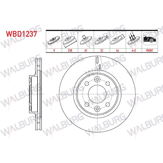 WALBURG Ön Fren Diski - Havali 4 Bjn Renault Symbol Thalia 2008-2012 / Renault Symbol Iii 2012- / Renault Clio IV 2012-2020 / Renault Clio V 1.5 DCI 2019- / Renault Taliant 1.5 DCI 20 - Kod WBD1237 - OEM 402061200R ürün görseli