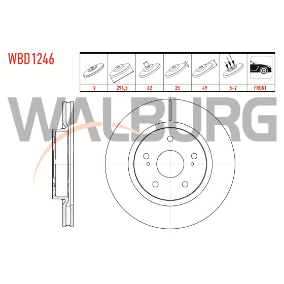 WALBURG Ön Fren Diski - Havali 5 Bjn 294, Suzuki Grand Suzuki Vitara II (JT) 1.6 Vvt-i 5 Kapi 2005- / Suzuki Vitara II (JT) 1.9 Ddis 2005- / Suzuki Vitara II (JT) 2.0i 2005 - Kod WBD1246 - OEM 55211-65J00 ürün görseli