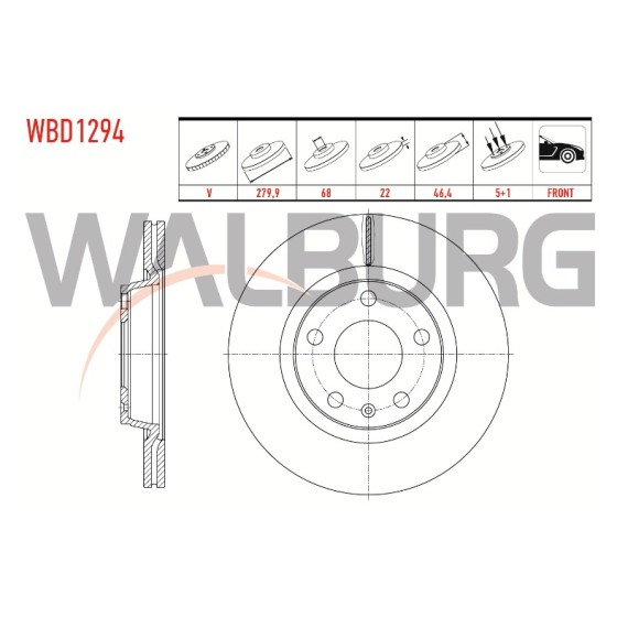 WALBURG Ön Fren Diski - Havali Volkswagen Passat (3b2) 1.6 5 Bijon 279,, 4 1996-2000 - Kod WBD1294 - OEM 8E0615301B ürün görseli