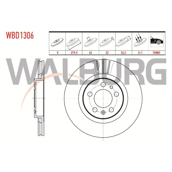 WALBURG Ön Fren Diski - Golf4-volkswagen Bora-a3-seat Toledo 97-04 - Kod WBD1306 - OEM 1J0615301P