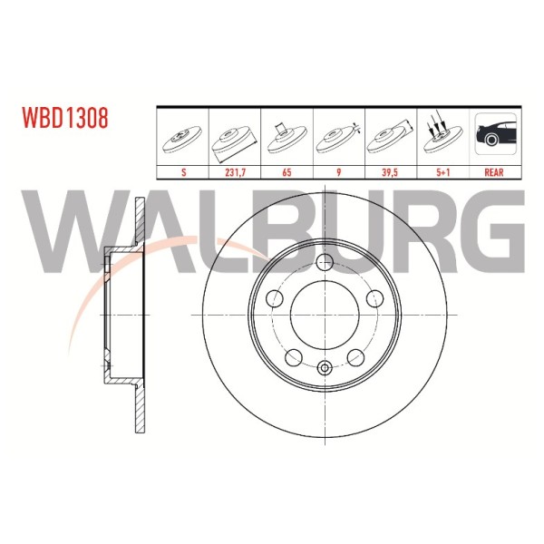 WALBURG Arka Fren Diski - Golf4-volkswagen Bora-a3-seat Toledo-volkswagen Polo 97 - Kod WBD1308 - OEM 1J0615601C
