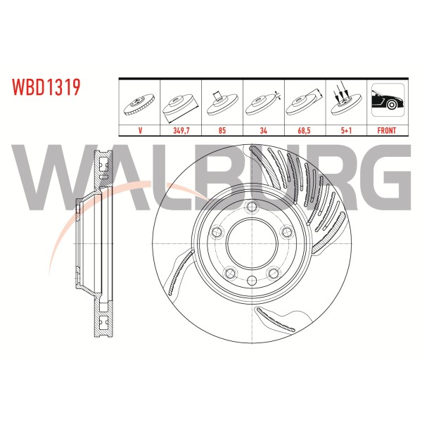 WALBURG Ön Sol Fren Diski - Havali 5 Bjn 18 Jant 349,, 5 Volkswagen Touareg 2.5 R5 Audi Tdi-3.2i-4.2 V8-5.0 V10 Audi Tdi-3.0 V6 Audi TDI 2002-2010 / Porsche Cayenne 3 - Kod WBD1319 - OEM 7L6615301E