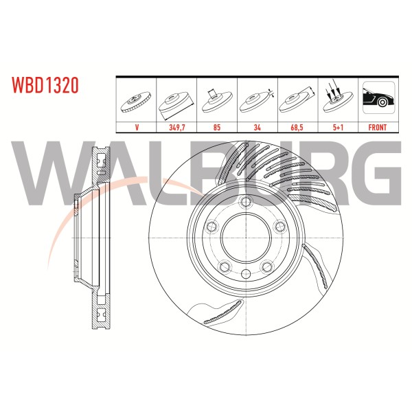 WALBURG Ön Sağ Fren Diski - Havali 5 Bjn 18 Jant 349,, 5 Volkswagen Touareg 2.5 R5 Audi Tdi-3.2i-4.2 V8-5.0 V10 Audi Tdi-3.0 V6 Audi TDI 2002-2010 / Porsche Cayenne 3 - Kod WBD1320 - OEM 7L6615302E