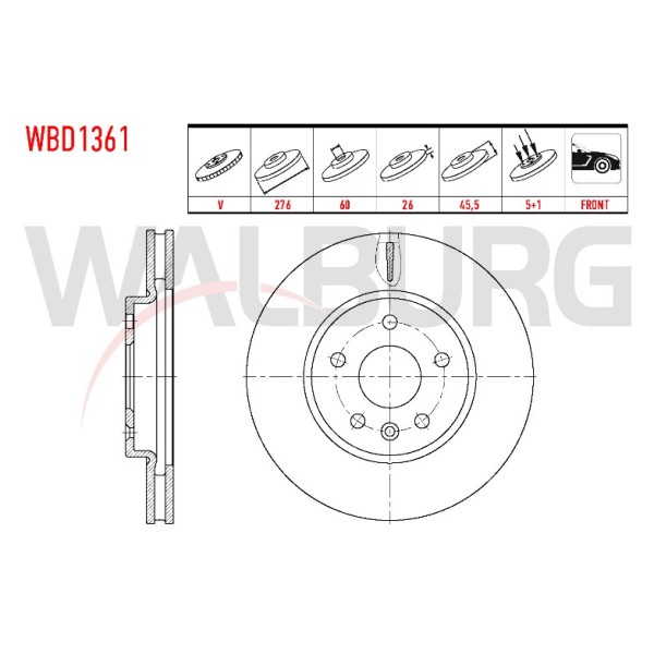 WALBURG Ön Fren Diski - Havali Opel Astra K 1.6 CDTI 5 Bijon 15 Jant, 50 2015 - Kod WBD1361 - OEM 13597460