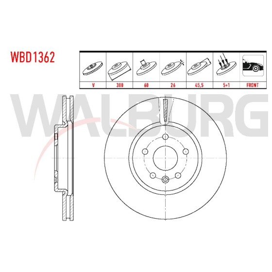 WALBURG Ön Fren Diski - Havali Opel Astra K 1.6 CDTI 5 Bijon 16 Jant, 50 2015 - Kod WBD1362 - OEM 300X26X60X45 ürün görseli