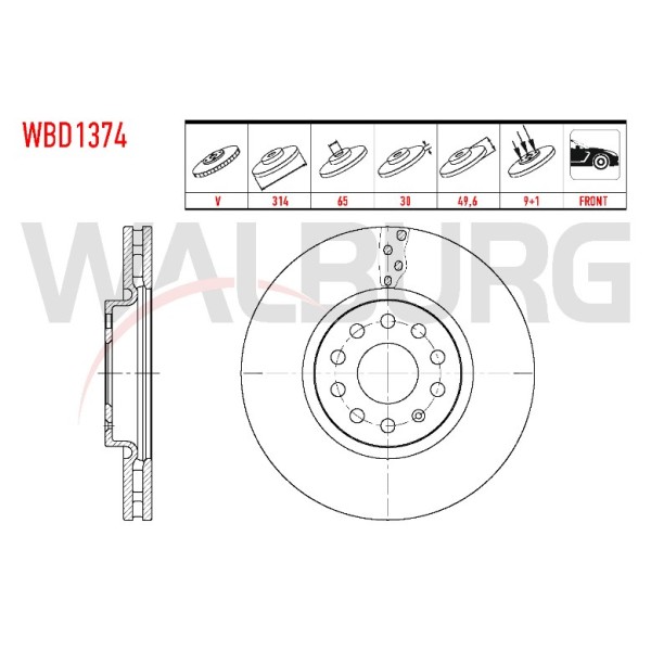 WALBURG Ön Fren Diski - Havali 5 Bjn, 60 Volkswagen Tiguan 1.4 TSI- 1.6 Audi Tdi-2.0 Audi Tdi-2016- / Skoda Kodiaq 2.0 Audi TDI -1.4 TSI 2017 - Kod WBD1374 - OEM 1K0615301AJ