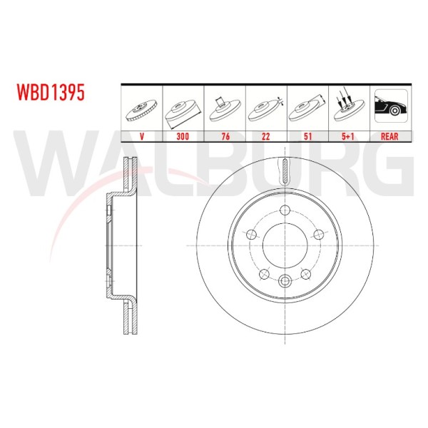 WALBURG Arka Fren Diski - Havali 5 Bijon Volkswagen Amarok 3.0 Audi TDI V6 2017- / Volkswagen Amarok 2.0 Audi TDI 2010- / Volkswagen Amarok 2.0 Bitdi 2010- / Crafter 50 2.0 Audi TDI 2018 - Kod WBD1395 - OEM 2N0615601