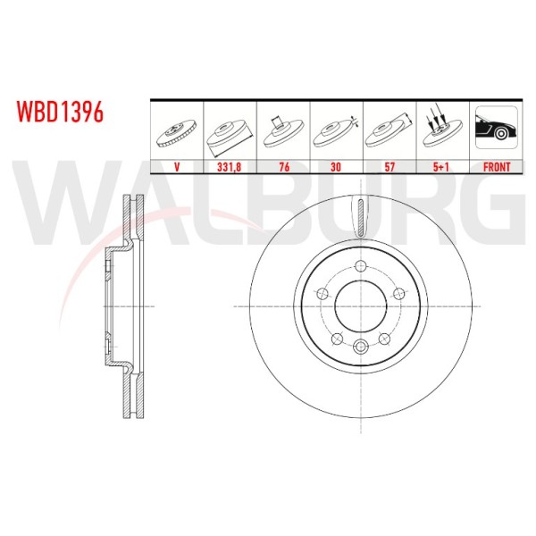 WALBURG Ön Fren Diski - Havali 5 Bjn 331, Volkswagen Amarok 3.0 Audi TDI V6 2017 - Kod WBD1396 - OEM 2H6615301