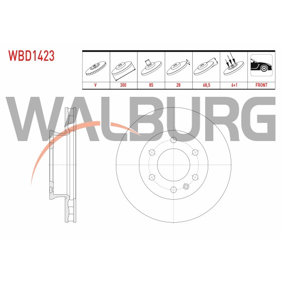 WALBURG Ön Fren Diski - Havali 6 Bjn, 5 Mercedes-benz Spirinter Tek Teker 2018 - Kod WBD1423 - OEM A9064210012 ürün görseli