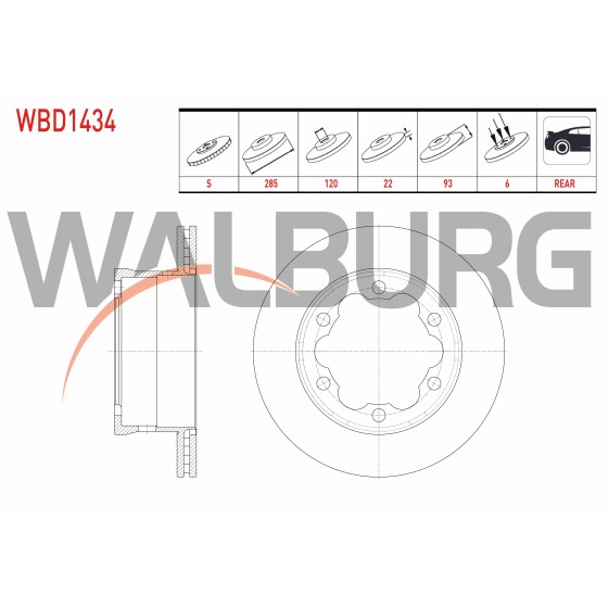 WALBURG Arka Fren Diski - Havali 6 Bjn M.benz Mercedes-benz Sprinter 208 CDI - 211 CDI / 308 CDI - 311 CDI / 411 CDI - 413 CDI 1995-2006 / Volkswagen LT 28-46 II 2.5 Audi TDI - Kod WBD1434 - OEM 2D0615601B ürün görseli