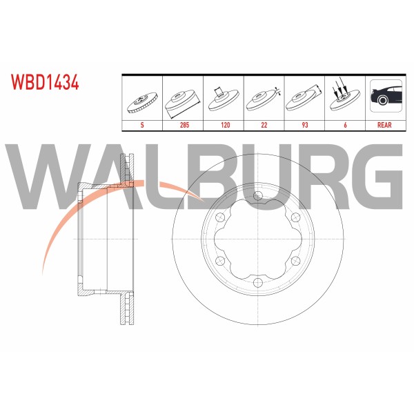 WALBURG Arka Fren Diski - Havali 6 Bjn M.benz Mercedes-benz Sprinter 208 CDI - 211 CDI / 308 CDI - 311 CDI / 411 CDI - 413 CDI 1995-2006 / Volkswagen LT 28-46 II 2.5 Audi TDI - Kod WBD1434 - OEM 2D0615601B