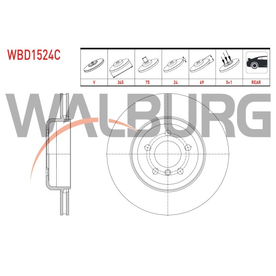 WALBURG Fren Diski - Bmw Fren Diski Arka Havali Kaplamali 5 Serisi (F10) 535 D 5 Bijon 2010 - Kod WBD1524C - OEM 34216775289 ürün görseli