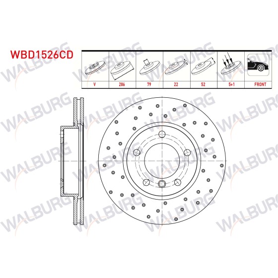 WALBURG Fren Diski - Bmw Fren Diski ON Havali Kaplamali Performans Delikli 3 Serisi (E46) 318 Ci 5 Bijon 1998-2005 - Kod WBD1526CD - OEM 34111160674 ürün görseli