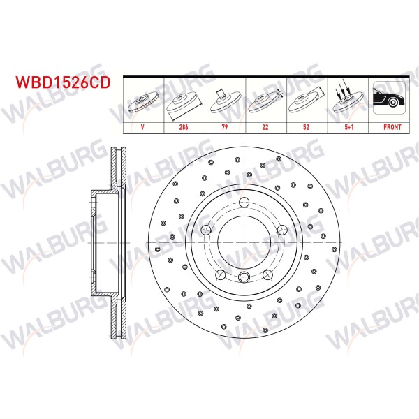 WALBURG Fren Diski - Bmw Fren Diski ON Havali Kaplamali Performans Delikli 3 Serisi (E46) 318 Ci 5 Bijon 1998-2005 - Kod WBD1526CD - OEM 34111160674