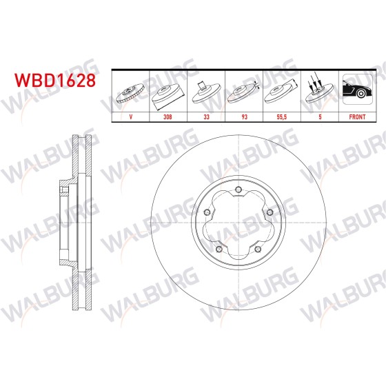 WALBURG Ön Fren Diski - Havali 5 Bjn, 5 Ford Transit Ford Custom V362 2.0 Ecoblue 2015- / Transit Ford Custom V363 2.0 Ecoblue 2016 - Kod WBD1628 - OEM 178027 ürün görseli
