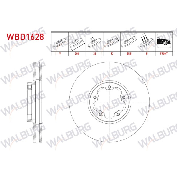WALBURG Ön Fren Diski - Havali 5 Bjn, 5 Ford Transit Ford Custom V362 2.0 Ecoblue 2015- / Transit Ford Custom V363 2.0 Ecoblue 2016 - Kod WBD1628 - OEM 178027