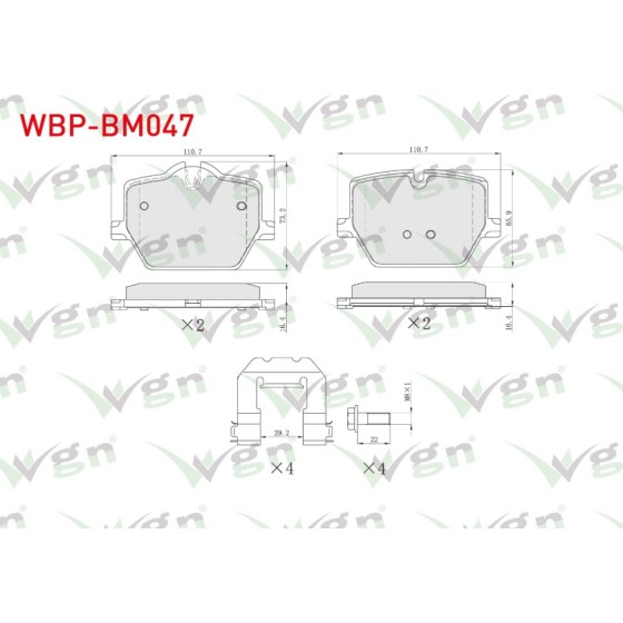 WGN Bmw Fren Balata Arka Ikazli 3 Serisi (G20) 2018- / 4 Serisi (G22) 2019- / Z4 (G29) 2019 - Kod WBP-BM047 - OEM 34206888835 ürün görseli