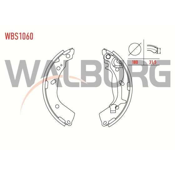 WALBURG Fren Pabuc Balata Arka Hyundai Getz (TB) 1.1i Levyeli, 5 Mm 1.5 CRDI- 1.4i 1.6i 1.3i - Kod WBS1060 - OEM 180X31 ürün görseli