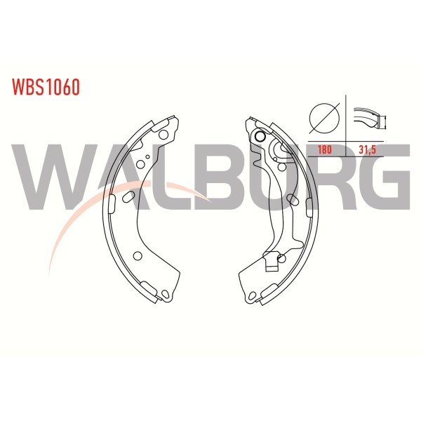 WALBURG Fren Pabuc Balata Arka Hyundai Getz (TB) 1.1i Levyeli, 5 Mm 1.5 CRDI- 1.4i 1.6i 1.3i - Kod WBS1060 - OEM 180X31