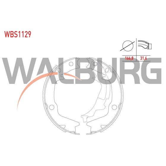 WALBURG Fren Balatası - EL Fren Balatasi Levyeli 166, 8x31, 6mm Hyundai Getz (TB) 1.4i - 1.5 CRDI Iii 2.5 V6 24V IV 2.0i Magenti - Kod WBS1129 - OEM 2002-2008/SONATA ürün görseli