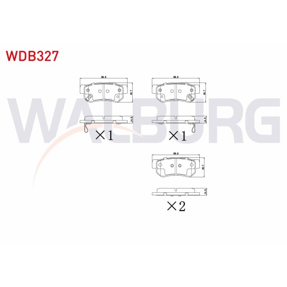 WALBURG Fren Balata Arka Ikazli Hyundai Getz 1.3i 2002-2008 / 1.4i 2002-2008 / 1.5 CRDI 2002-2008 / Hyundai Sonata IV 2.0i 2001-2004 / Hyundai Tucson 2.0 CRDI 2004-2010 / Kia Sportage - Kod WDB327 ürün görseli