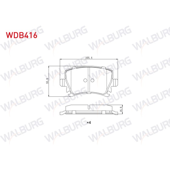 WALBURG Fren Balata Arka Volkswagen Golf V 1.4 TSI 2003-2009 / Volkswagen Caddy Iii 2.0 SDI 2004-2015 / Volkswagen Jetta Iii 1.6 FSI 2005-2010 / Volkswagen Tiguan 1.4 TSI 2016- / Volkswagen Passat - Kod WDB416 - OEM 1K0698451 ürün görseli