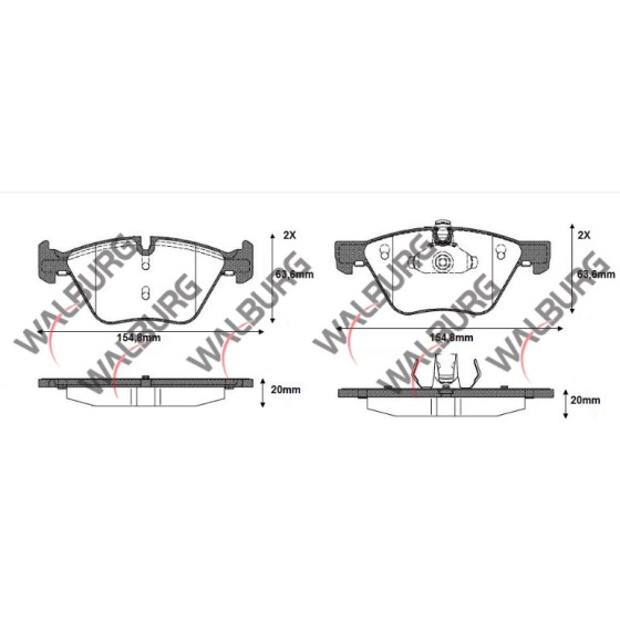 WALBURG Fren Balata ON Bmw 5 Serisi (E60) 520 D 20.00mm 2003-2010 - Kod WDB428 - OEM 34116763617 ürün görseli