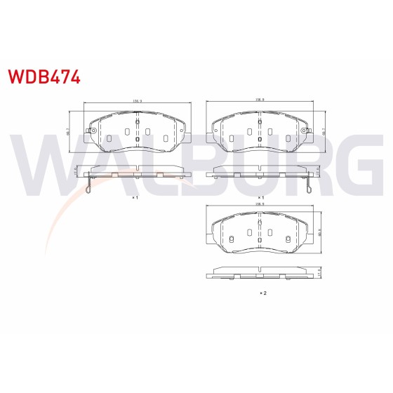 WALBURG Fren Balata ON Ikazli Kia Sorento II 2.0 2.2 2009-2015 / Hyundai Santa FE II 2.0 2.2 CRDI 2006-2012 / Hyundai Santa FE Iii 2.0 2012- / Genesis 2008-2014 / Ssang - Kod WDB474 - OEM 48130341A0 ürün görseli
