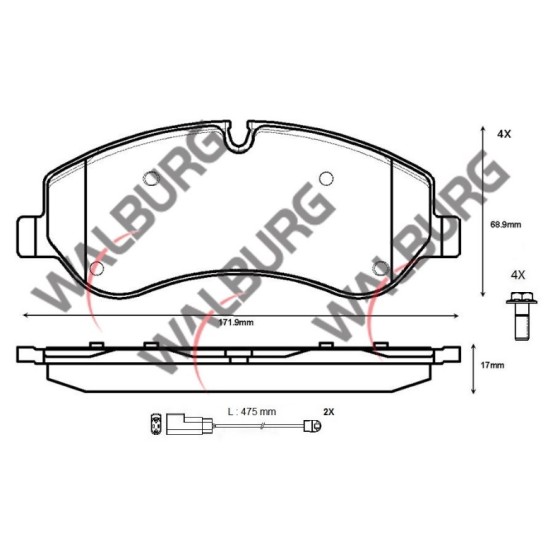 WALBURG Fren Balata Fisli ON Ford Tourneo Ford Custom (V362) 2.2 TDCI 17mm 2012 - Kod WDB560 - OEM 1763915 ürün görseli