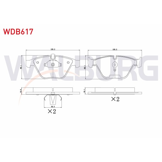 WALBURG Ön Fren Balatası - E90-e90 Lci-e91-e91 Lci-e92-e92 Lci-e93-e93 Lci-x1 E84 05-11 - Kod WDB617 - OEM 34116780711 ürün görseli