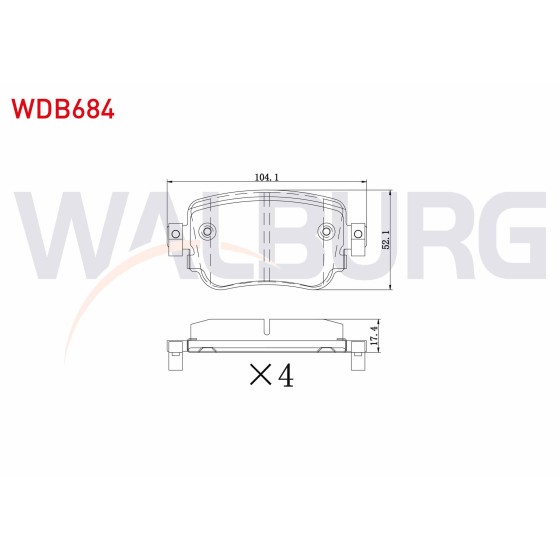 WALBURG Fren Balata Arka Ikazli Volkswagen Caddy IV 1.6 Audi TDI 2015- / Seat Leon (5F) 1.8 TSI 2012- / 2.0 Audi TDI 2012- / Seat Leon Cupra 2.0 Audi TDI 2006- / Skoda Octavia (5e3) - Kod WDB684 - OEM 2K5698451A ürün görseli
