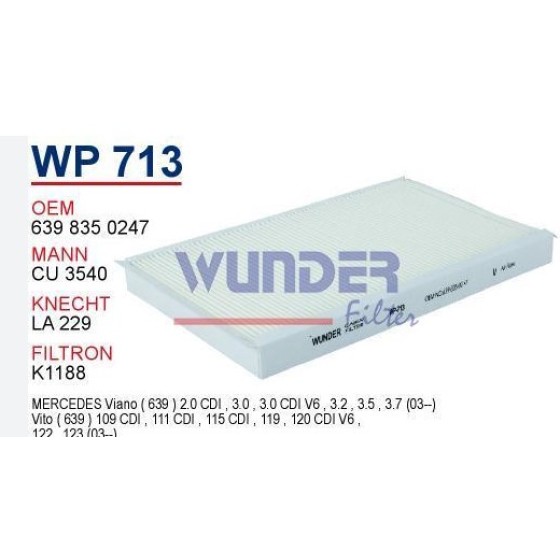 İthal Polen Klima Filtresi 639 Vito 639 03-13 Man-cu 3540 - Kod WP713 - OEM A6398350247 ürün görseli