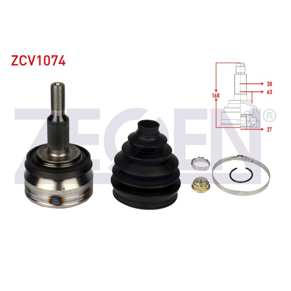 ZEGEN Aks Kafası - Sol-sag ON Dis Uzunluk 168mm Volkswagen Transporter V 1.9 Audi TDI 2003-2011 / Volkswagen Transporter VI 2.0 Audi TDI 2011 - Kod ZCV1074 - OEM 7H0407321A