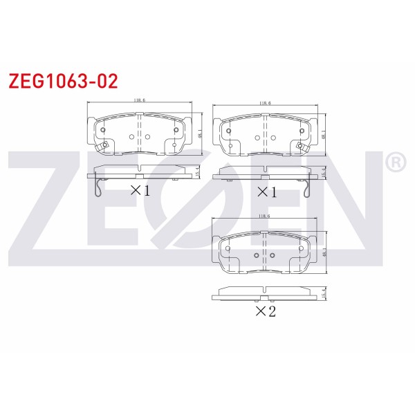 ZEGEN Fren Balata Arka Ikazli Hyundai Santa FE (CM) 2.2 CRDI 2006-2012 / Hyundai Santa FE (CM) 2.7i V6 2006-2012 / Ssangyong Kyron 2.0 Xdi 4wd 2005-2011 / Rodius I - Kod ZEG1063-02 - OEM 48413091A0