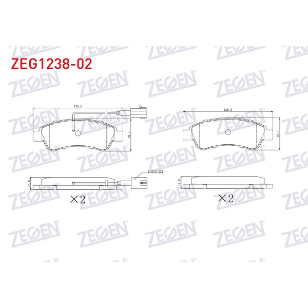 ZEGEN Fren Balata Arka Cift Fisli Fiat Ducato 2.0 Mjt 2014- / Ducato 2.3 Mjt 2014- / Citroen Jumper 2.2 HDI 2014- / Peugeot Boxer 2.2 HDI 2014 - Kod ZEG1238-02 - OEM 1614412180