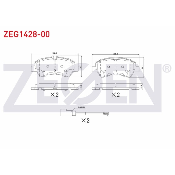 ZEGEN Fren Balata Arka Fisli Ford Transit Ford Custom (V362) 2.2 TDCI 2012 - Kod ZEG1428-00 - OEM 1763916 ürün görseli