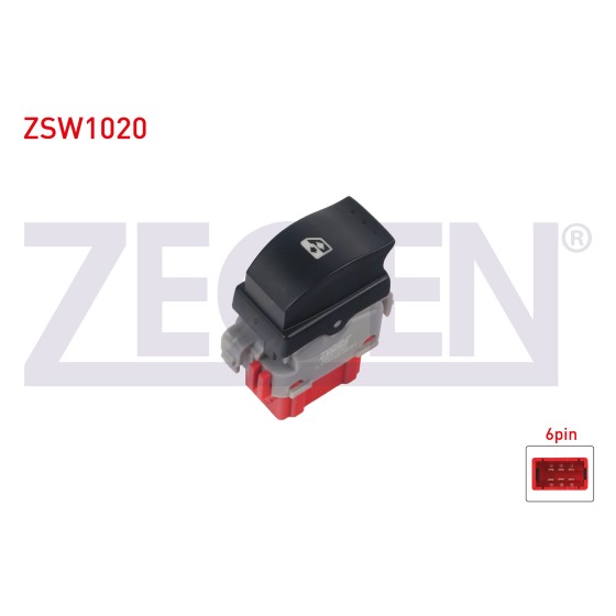 ZEGEN Cam Acma Anahtari Tekli Kirmizi Soketli Turuncu Isik 6 Pin Renault Master II - Master Iii 1998- / Opel Movano A 2001-2010 - Kod ZSW1020 - OEM 8200199518 ürün görseli