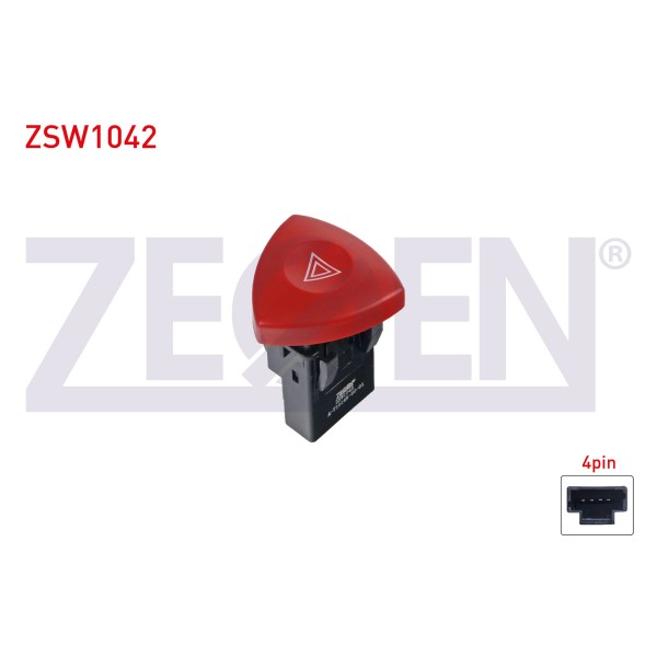 ZEGEN Flasor Anahtari 4 Pin Kirmizi Isik Renault Master II 1998-2010 / Trafic II 2001-2014 / Renault Laguna II 2001-2007 - Kod ZSW1042 - OEM 8200442724