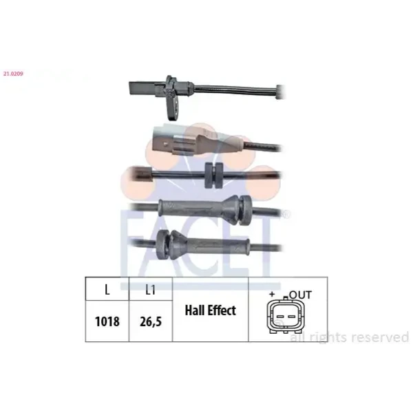 Facet ABS Hız Sensörü (Arka) – 21.0209 / OEM 9813764880