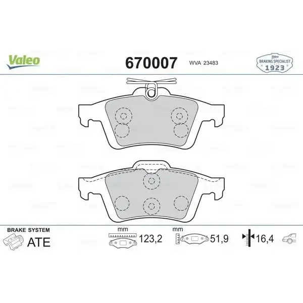 Valeo Arka Fren Balatası – 670007