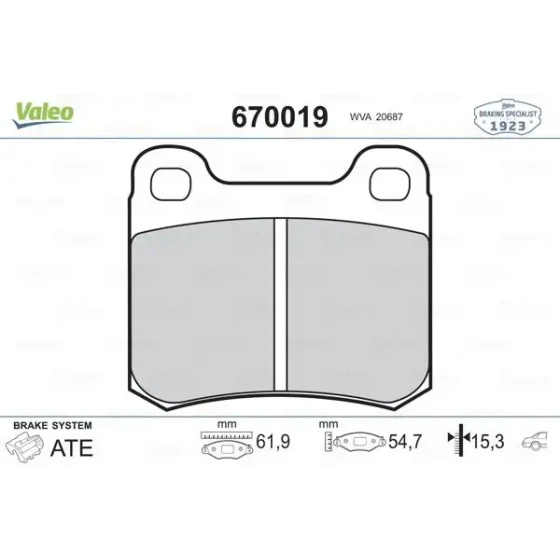 Valeo Arka Fren Balatası – 670019 / OEM A0024205120 ürün görseli