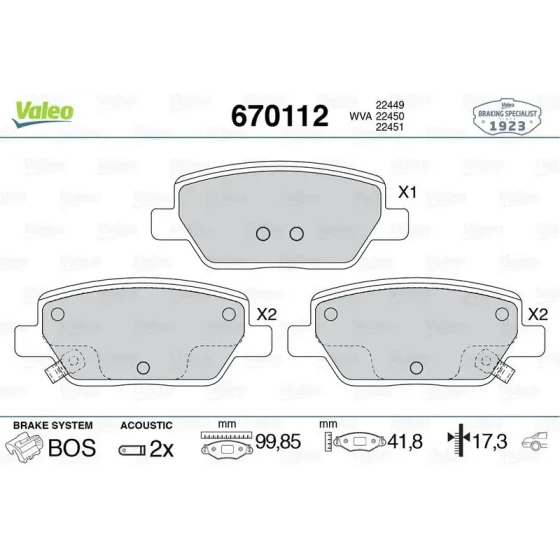 Valeo Arka Fren Balatası – 670112 / OEM 77367717 ürün görseli