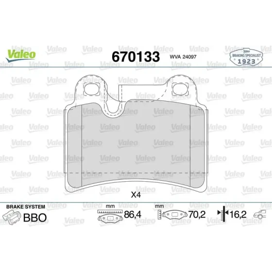 Valeo Arka Fren Balatası – 670133 / OEM 7L6698451B ürün görseli