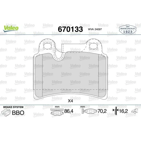 Valeo Arka Fren Balatası – 670133 / OEM 7L6698451B