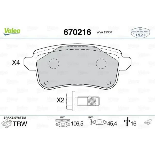 Valeo Arka Fren Balatası – 670216 / OEM 440608235R